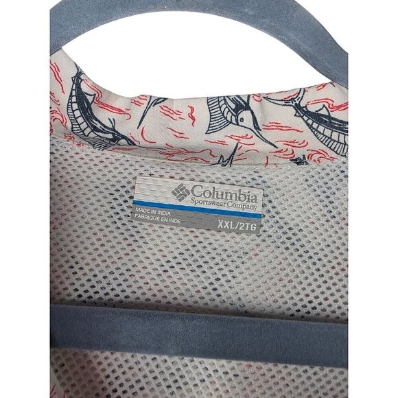 Columbia Shirt Mens XXL 2XL White Geometric PFG Fish Fishing Button Up Collared - Picture 8 of 16